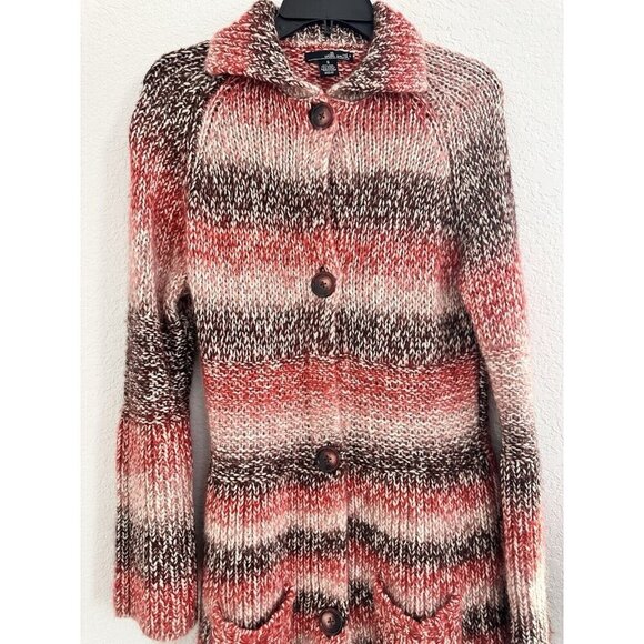 Willi Smith Wool Blend Cardigan Duster Womens Sz S Red Long Heavy Knit Classic - Picture 4 of 10